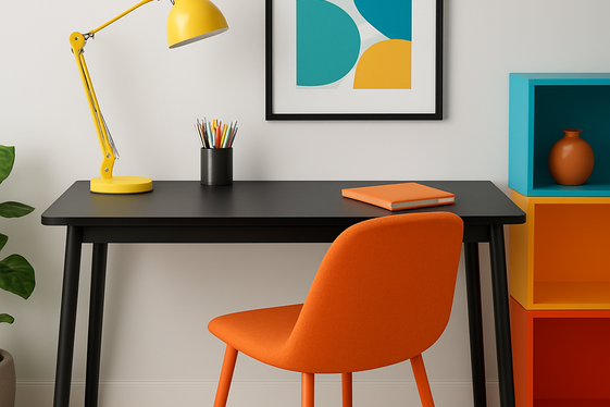 Black Desks Paired with Vibrant Accent Colors illustration