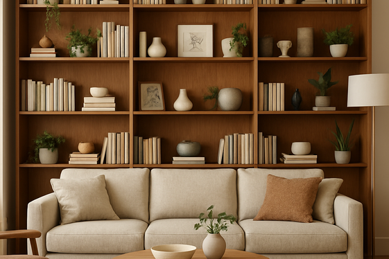 Blending Brown Bookshelves with Modern Decor illustration
