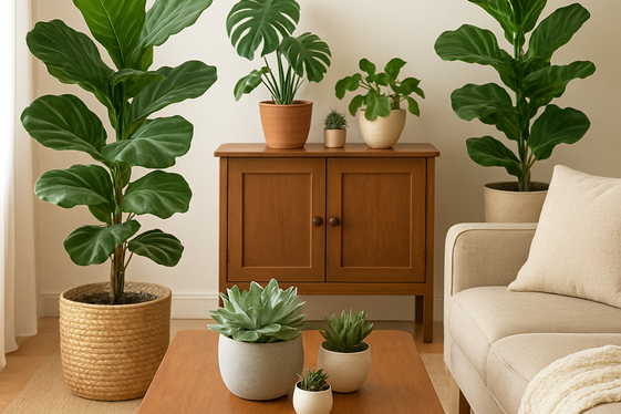 Adding Green Plants to Complement Brown Furniture illustration