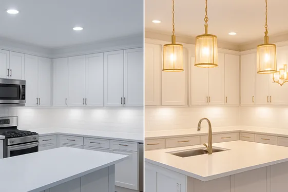 Transforming White Kitchens with Gold Lighting illustration