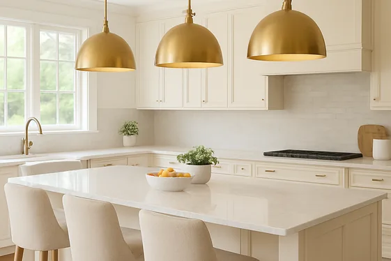 Incorporating Gold Pendant Lights Over Islands illustration