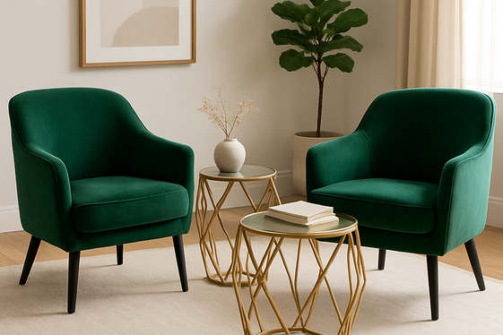Balancing Emerald Green Upholstery with Gold Side Tables illustration