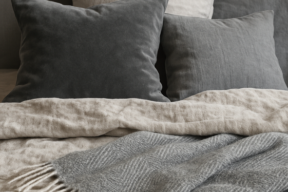 Mixing Textures: Velvet, Linen, and Wool in Grey and Beige illustration