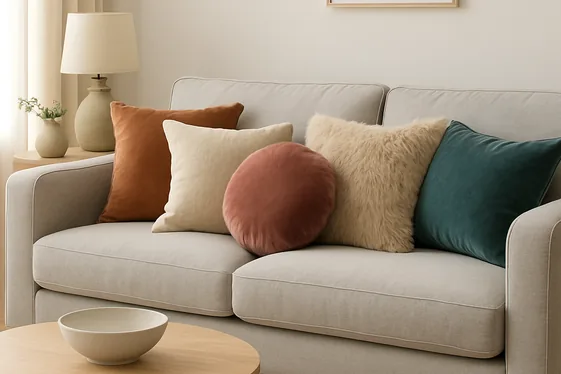 Add Plush Throw Pillows in Varying Fabrics illustration