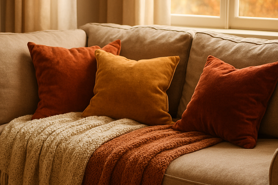 Layer with Textured Throws and Pillows illustration
