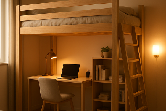 Loft Bed with Integrated Office Setup illustration