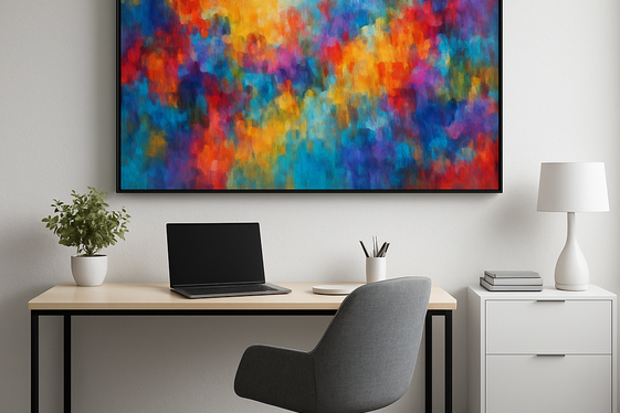 Adding Colorful Artwork to Brighten Grey Carpeted Offices illustration