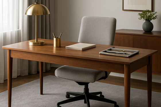 Balancing Grey Carpets with Metallic Office Accessories illustration