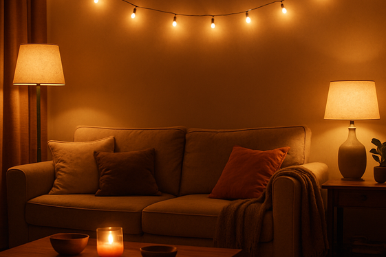 Use Soft, Ambient Lighting with String Lights and Lamps illustration