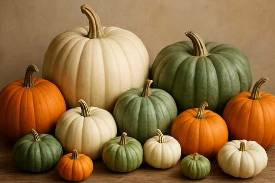 Create a Pumpkin Display with Unique Shapes and Sizes illustration