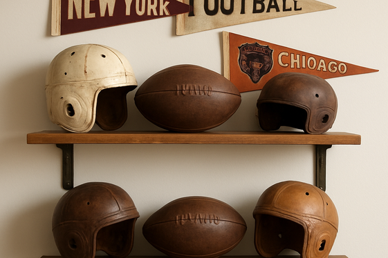Vintage Football Memorabilia Display Shelves illustration