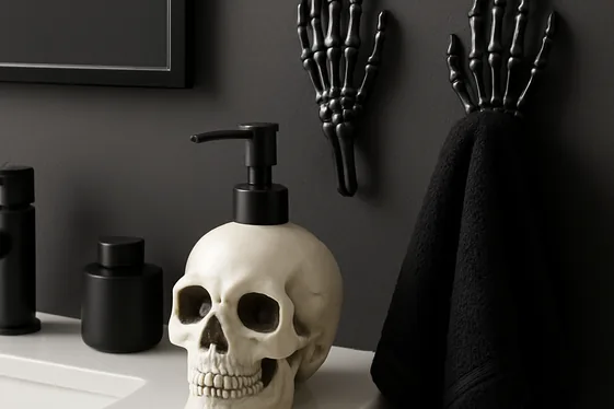 Skeleton Soap Dispenser and Bath Accessories illustration