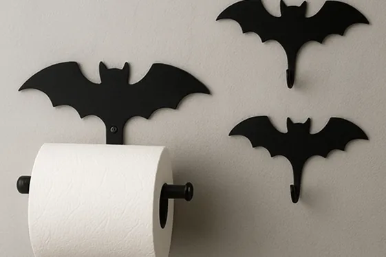 Bat-Shaped Toilet Paper Holders and Bathroom Hooks illustration