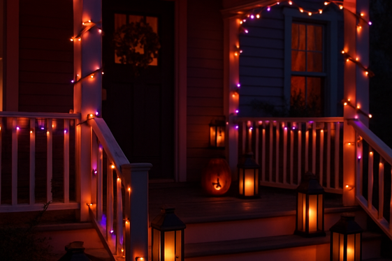 Eerie Lighting with String Lights and Lanterns illustration