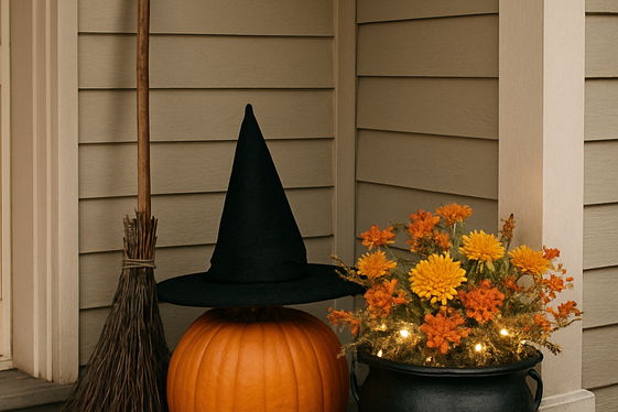 Vintage Witchy Vibes with Brooms and Hats illustration