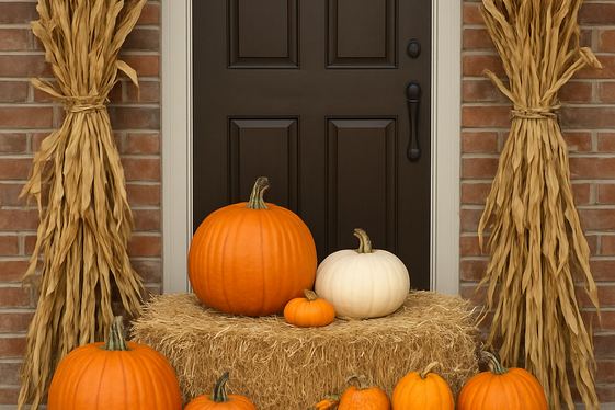 Harvest-Inspired Natural Decor: Cornstalks and Hay Bales illustration
