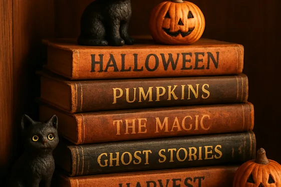 Vintage Halloween Book Stacks for Shelf Styling illustration