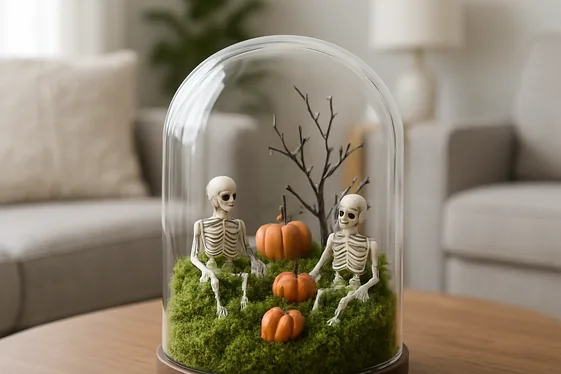 Terrariums with Miniature Halloween Scenes illustration