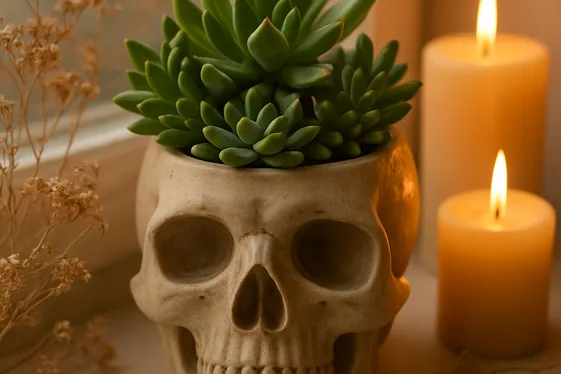 Skull Planters and Greenery Accents illustration
