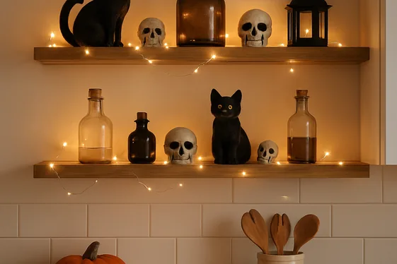 Spooky Shelving with Halloween Trinkets illustration