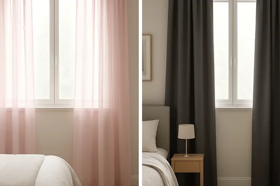 Comparison of Pink and Gray Curtain Styles illustration