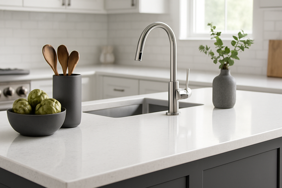 White Quartz Countertops Paired with Charcoal Gray Accents illustration