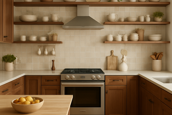 Brown Cabinets with Open Shelving for Airy Spaces illustration