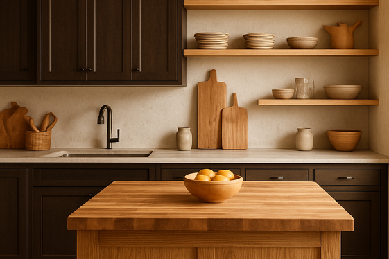 Brown Cabinets with Mixed Wood Tones illustration