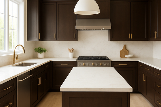 Dark Brown Cabinets Paired with Light Countertops illustration