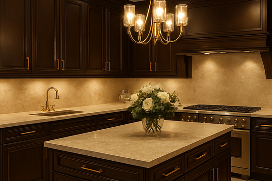 Brown Cabinets with Gold Hardware for a Luxurious Touch illustration