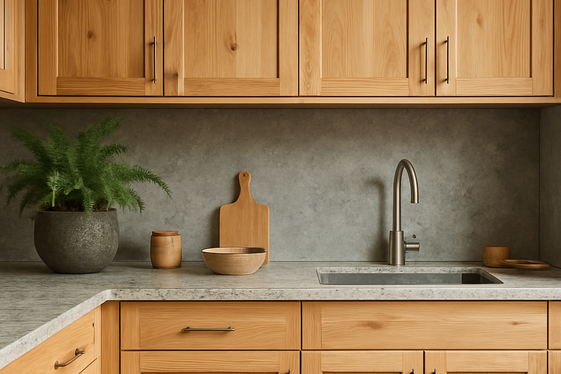 Natural Wood Brown Cabinets with Clear Finish illustration