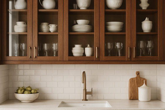 Brown Cabinets with Glass Doors to Showcase Style illustration