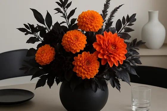 Black and Orange Floral Arrangements illustration