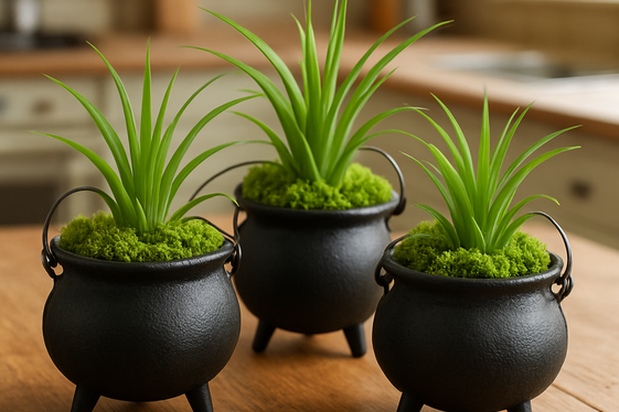 Mini Cauldron Planters with Air Plants and Moss illustration
