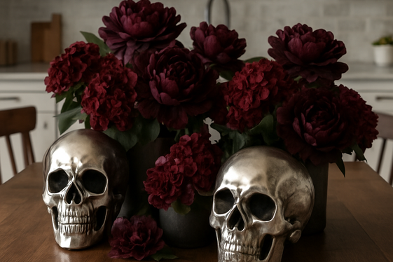 Metallic Skull Accents Paired with Dark Florals illustration