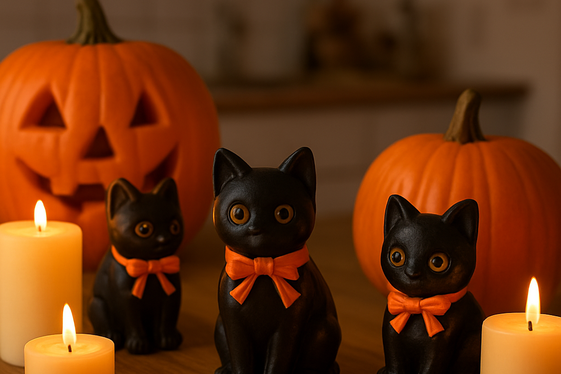 Classic Black Cat Figurines with Orange Accents illustration