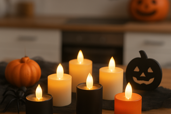 Spooky Candle Arrangements with Flickering LED Lights illustration