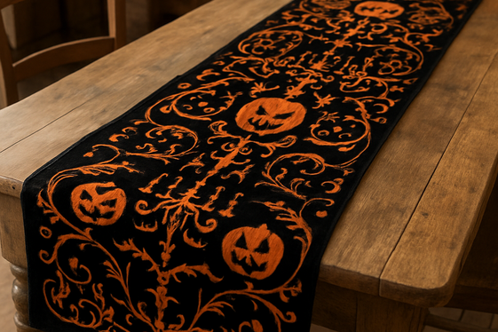 Black and Orange Table Runner with Gothic Touches illustration