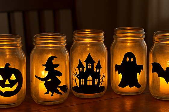 DIY Mason Jar Lanterns with Halloween Cutouts illustration
