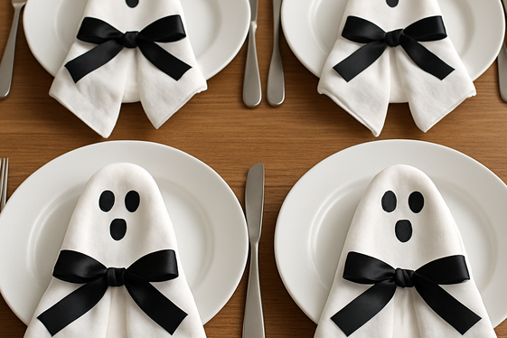 Ghost-Themed Place Settings with Personalized Napkins illustration