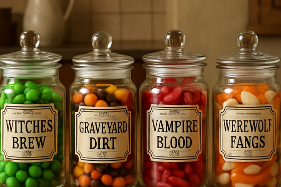 Vintage Apothecary Jars Filled with Candy and Herbs illustration