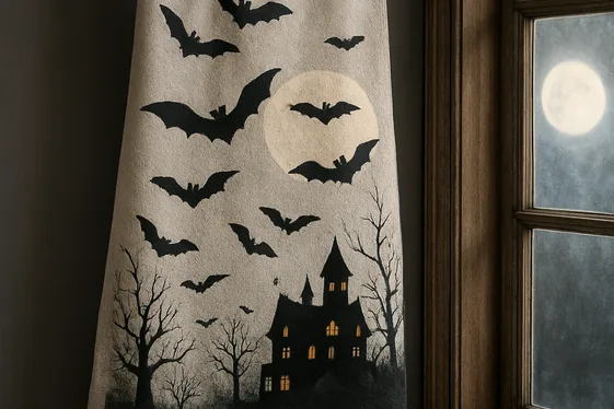 Silhouette Scenes Featuring Bats and Moonlit Skies illustration