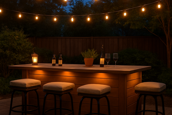 Create a Cozy Bar Area with Stools and Lights illustration
