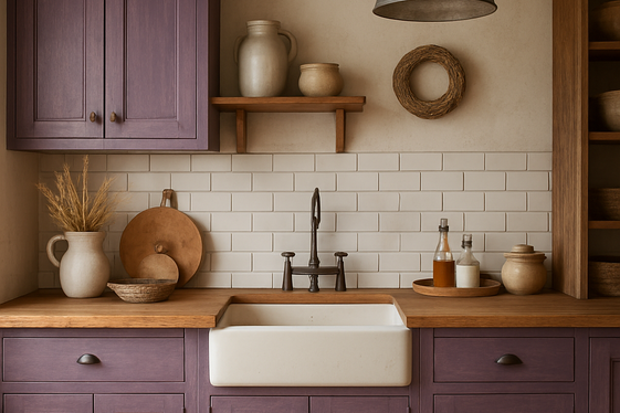 Rustic Wooden Cabinets Painted in Dusty Purple illustration