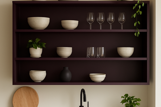 Deep Aubergine Open Shelves to Showcase Decor illustration