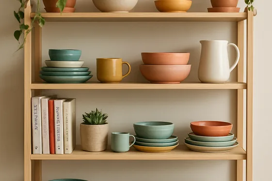 Open Shelving with Natural Wood Accents illustration