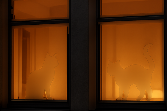 Black Cat Silhouettes on Windows illustration