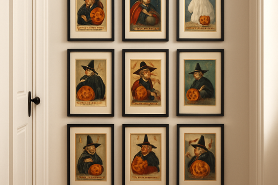 Vintage Halloween Postcards Gallery Wall illustration