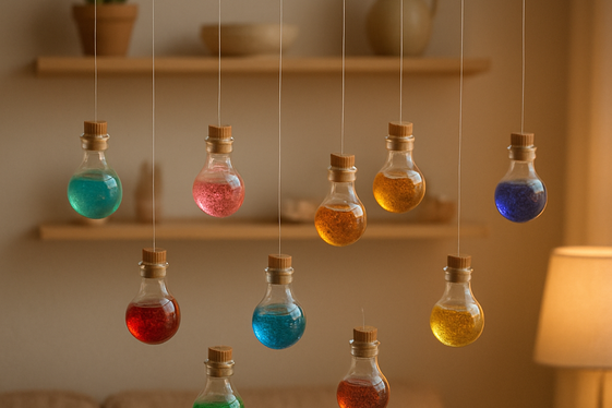 Floating Potion Bottles on Shelves illustration