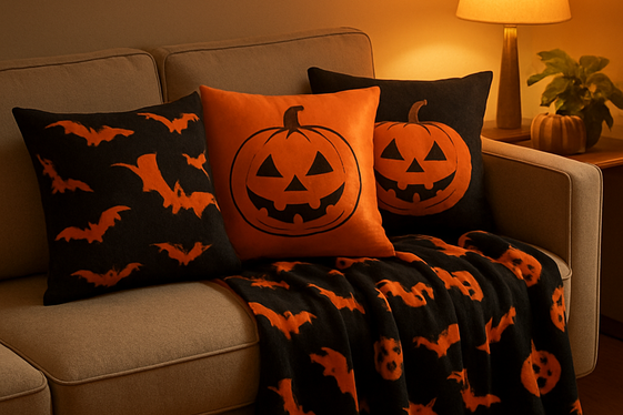 Halloween-Themed Throw Pillows and Blankets illustration